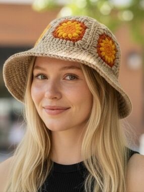 Lulla Collection, Floral Crochet Bucket Hat  (HAT1)